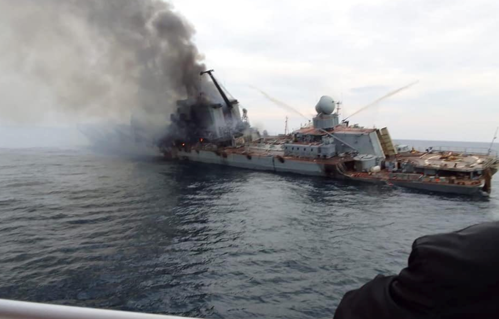 First images of what is reportedly the damaged Moskva warship. Photo / via Twitter