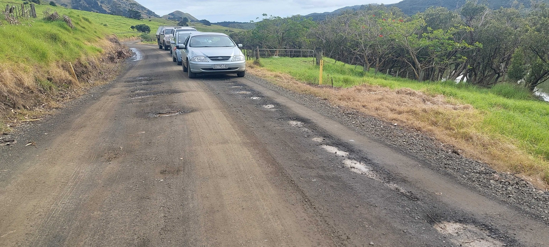 Large potholes in Whangape Rd. Photo / Myjanne Jensen