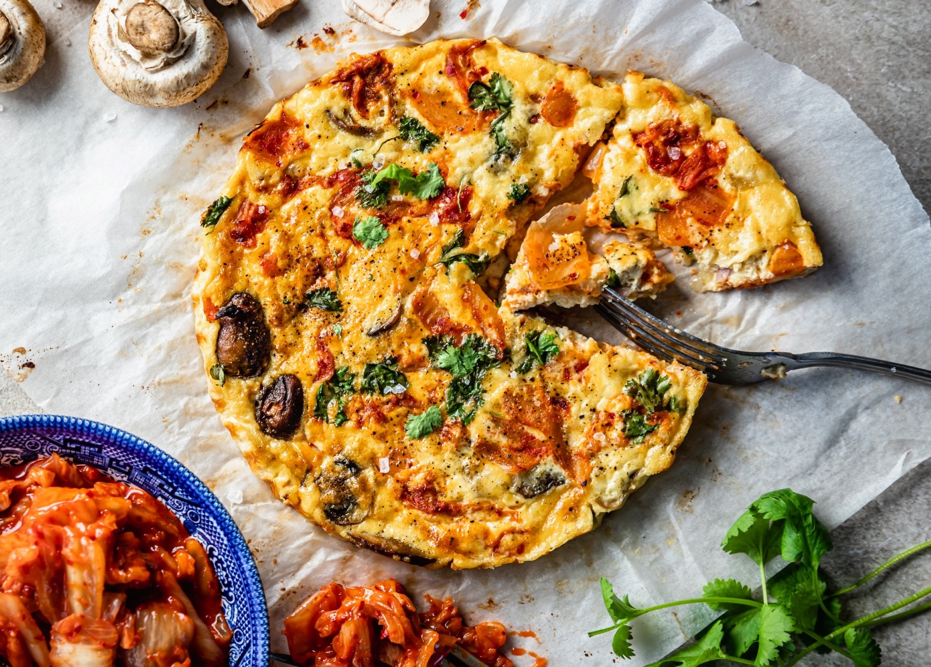 This customisable quiche with flavour-bomb kimchi is perfect for lunchboxes or dinner.
