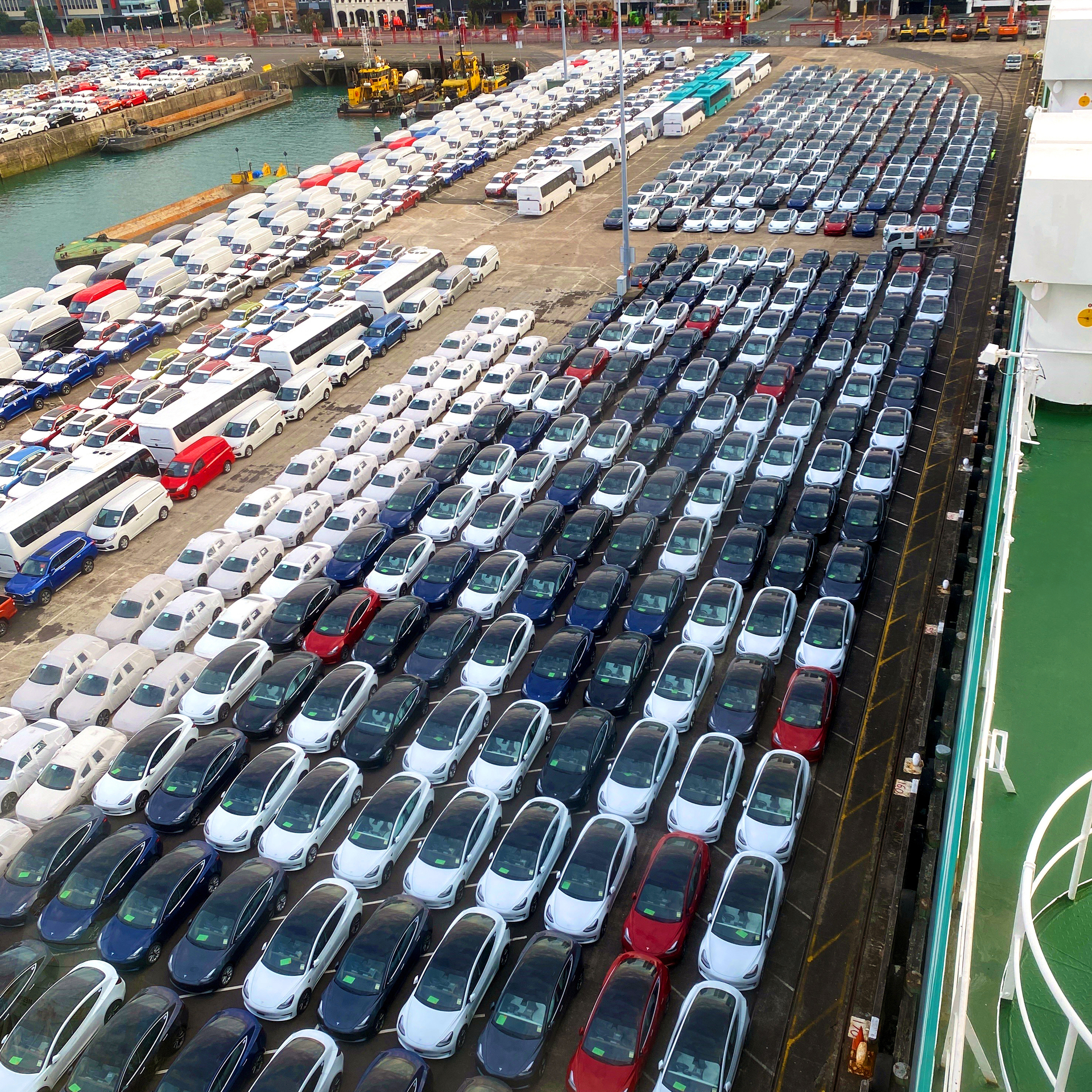 Tesla vehicles arriving in New Zealand. Photo / John Barker, Ports of Auckland