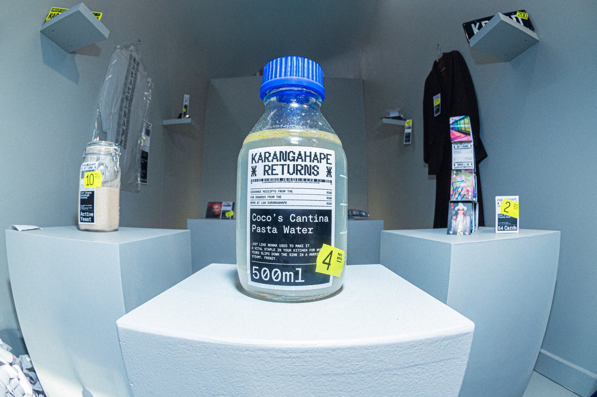 A bottle of Coco Cantina's pasta water.