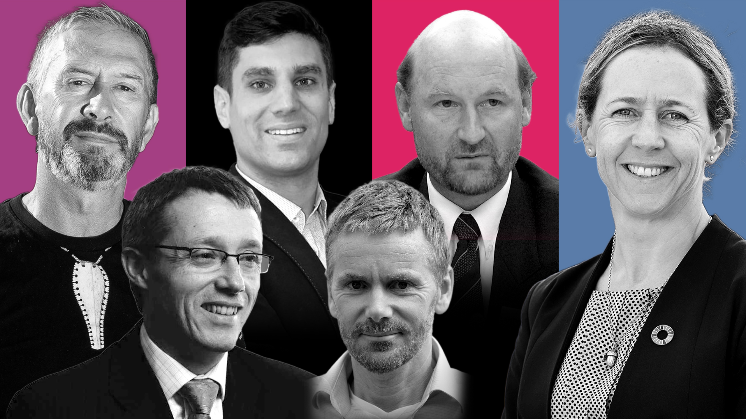 Members of the Government Fast-Track advisory group. From left: David Tapsell (chair), David Hunt, Mark Davey, Murray Parrish, Vaughan Wilkinson, and Rosie Mercer. NZH Graphic/Richard Dale
