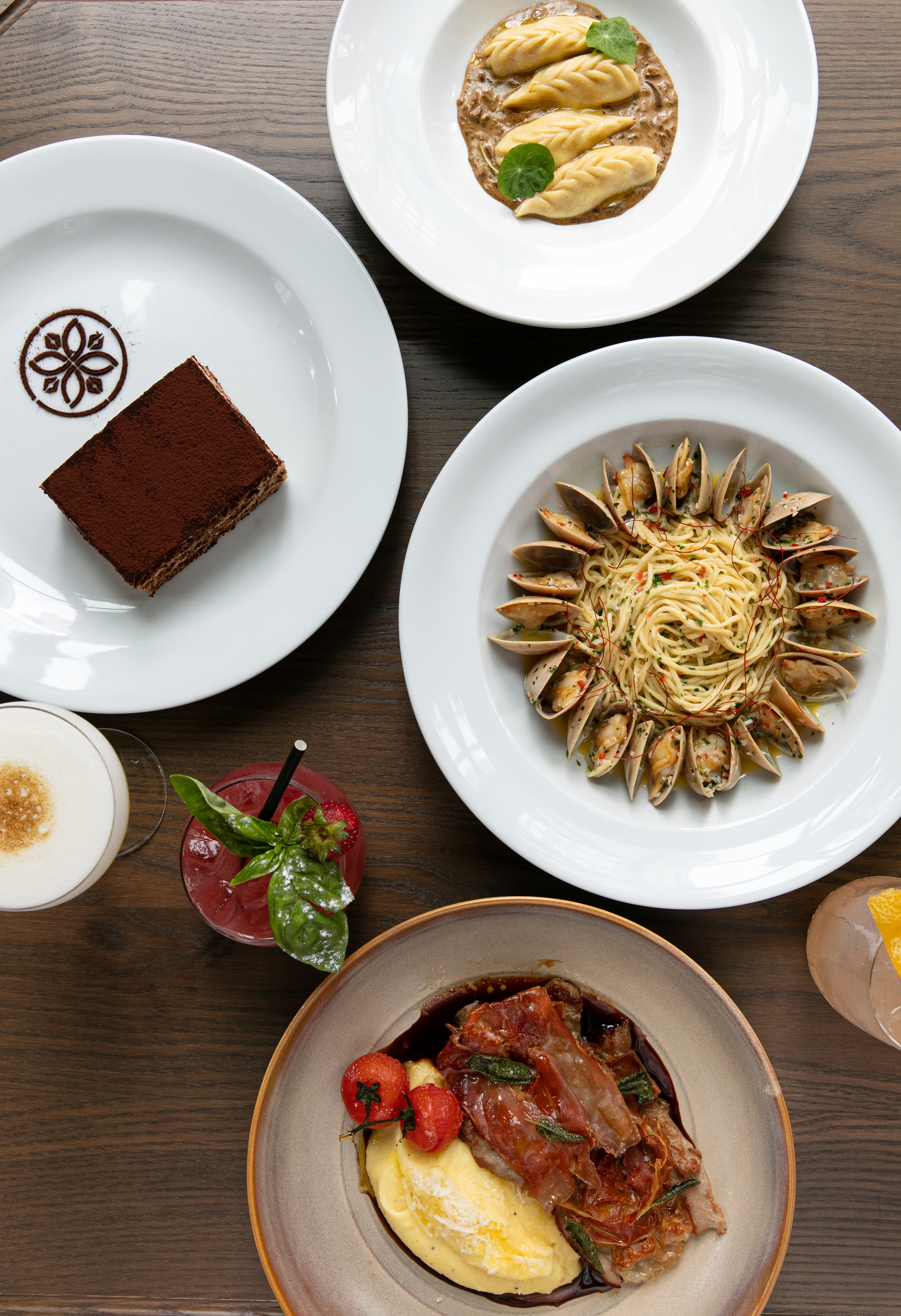 The tiramisu, vongole, culurgiones and saltimbocca on the menu at new Italian restaurant Bossi. Photo / Babiche Martens