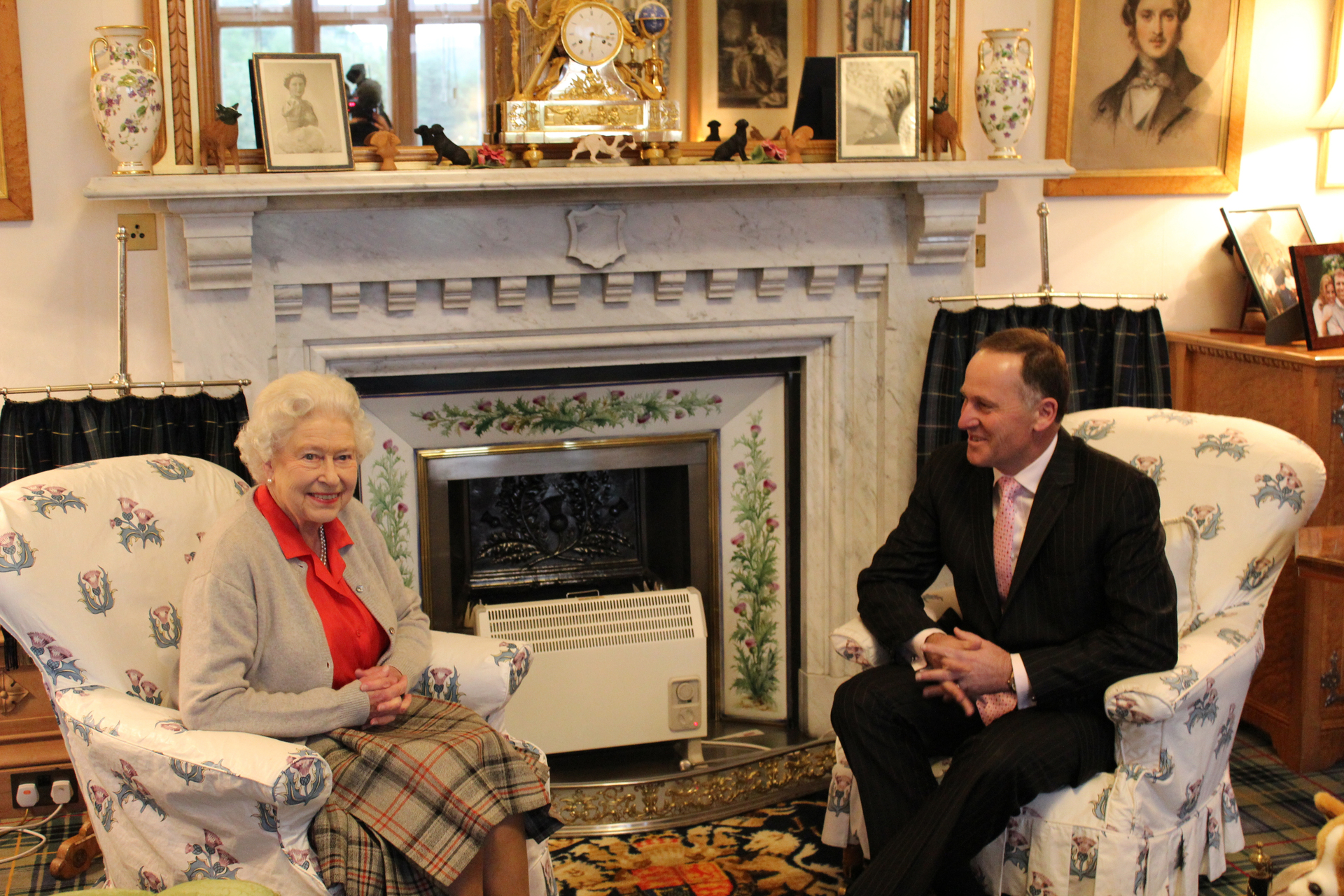 Queen Elizabeth II entertains New Zealand Prime Minister John Key at her castle in Balmoral in 2013. Photo /  Claire Trevett 
