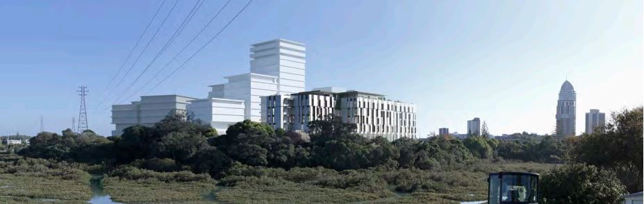 Amaia buildings which already have consent (right) with the proposed 15-building scheme rising up to 16 levels. Photo / Jasmax
