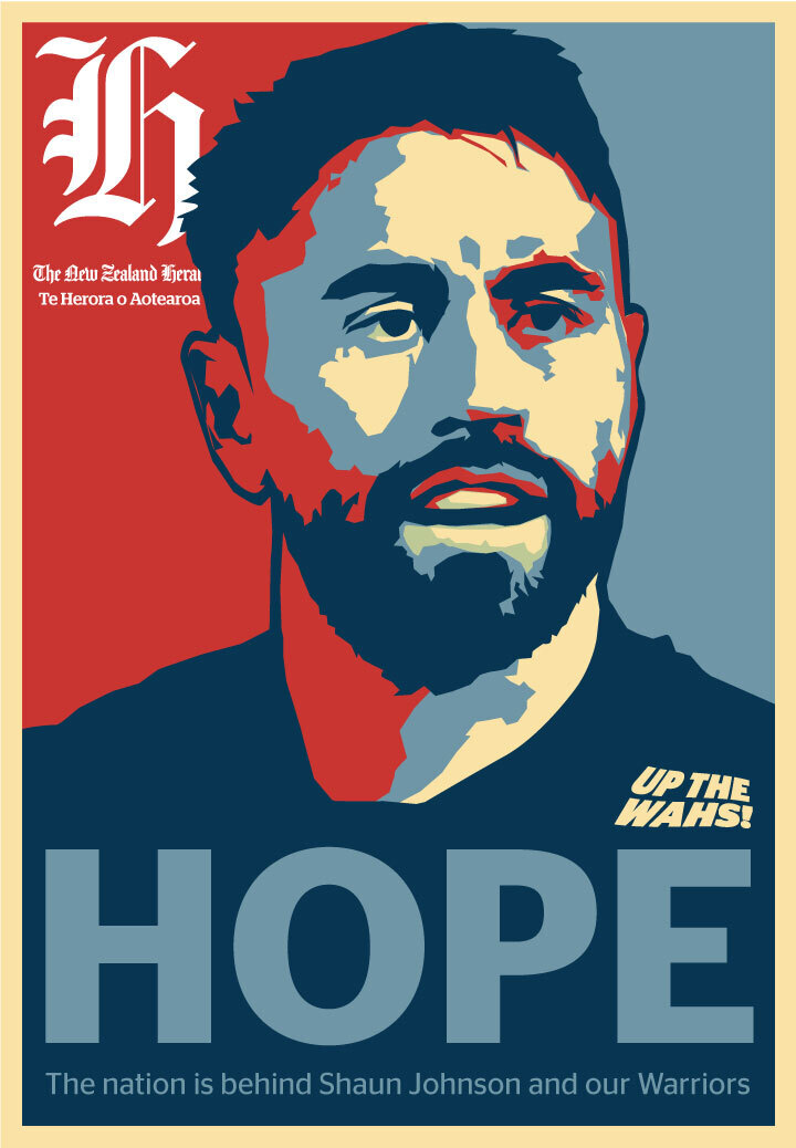 The NZ Herald front page, featuring Warriors superstar Shaun Johnson.