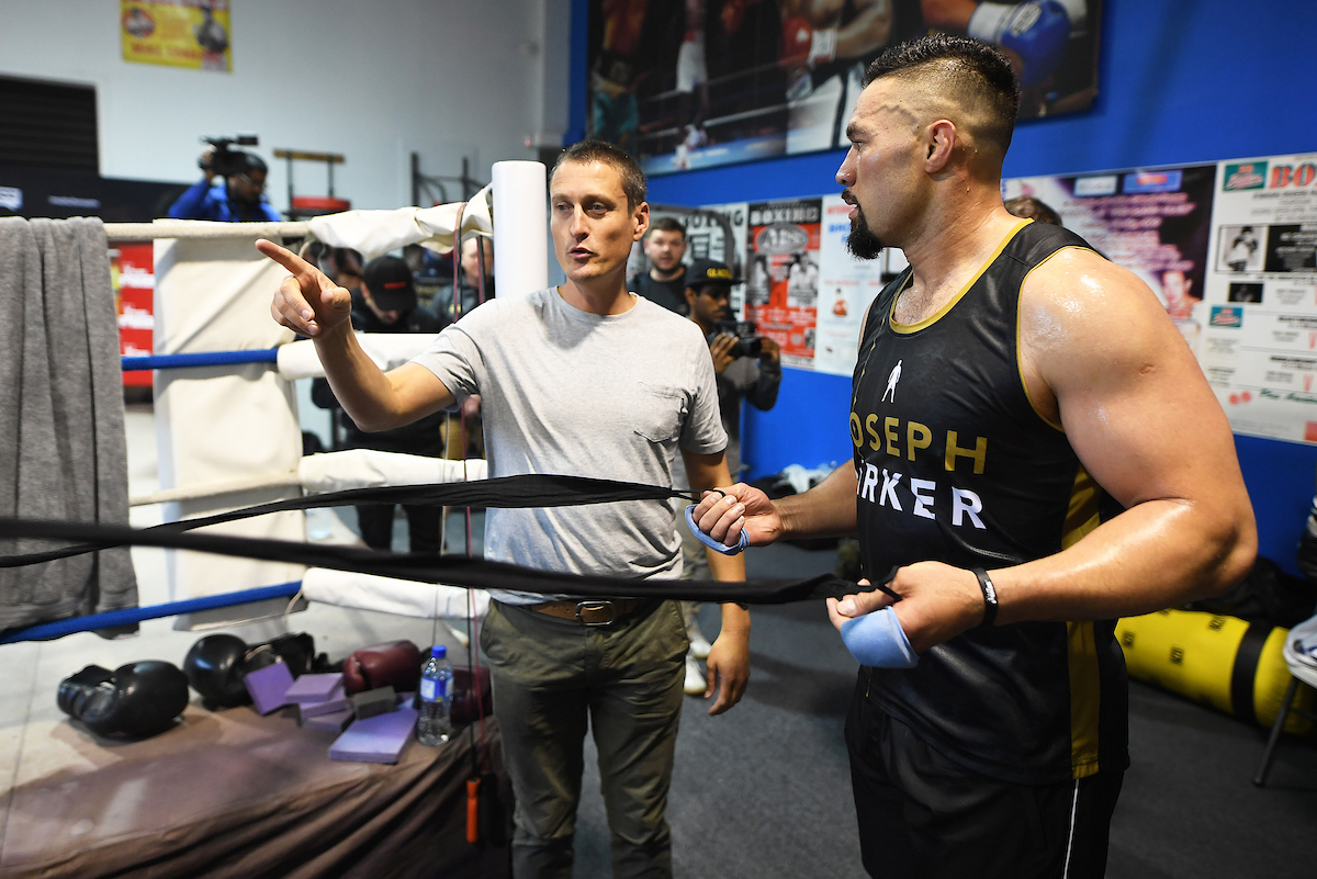David Higgins with boxer Joseph Parker. Photo / Photosport 