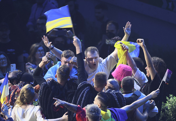 The Kalush Orchestra from Ukraine rejoices over winning the Eurovision Song Contest (ESC). Photo / Getty Images