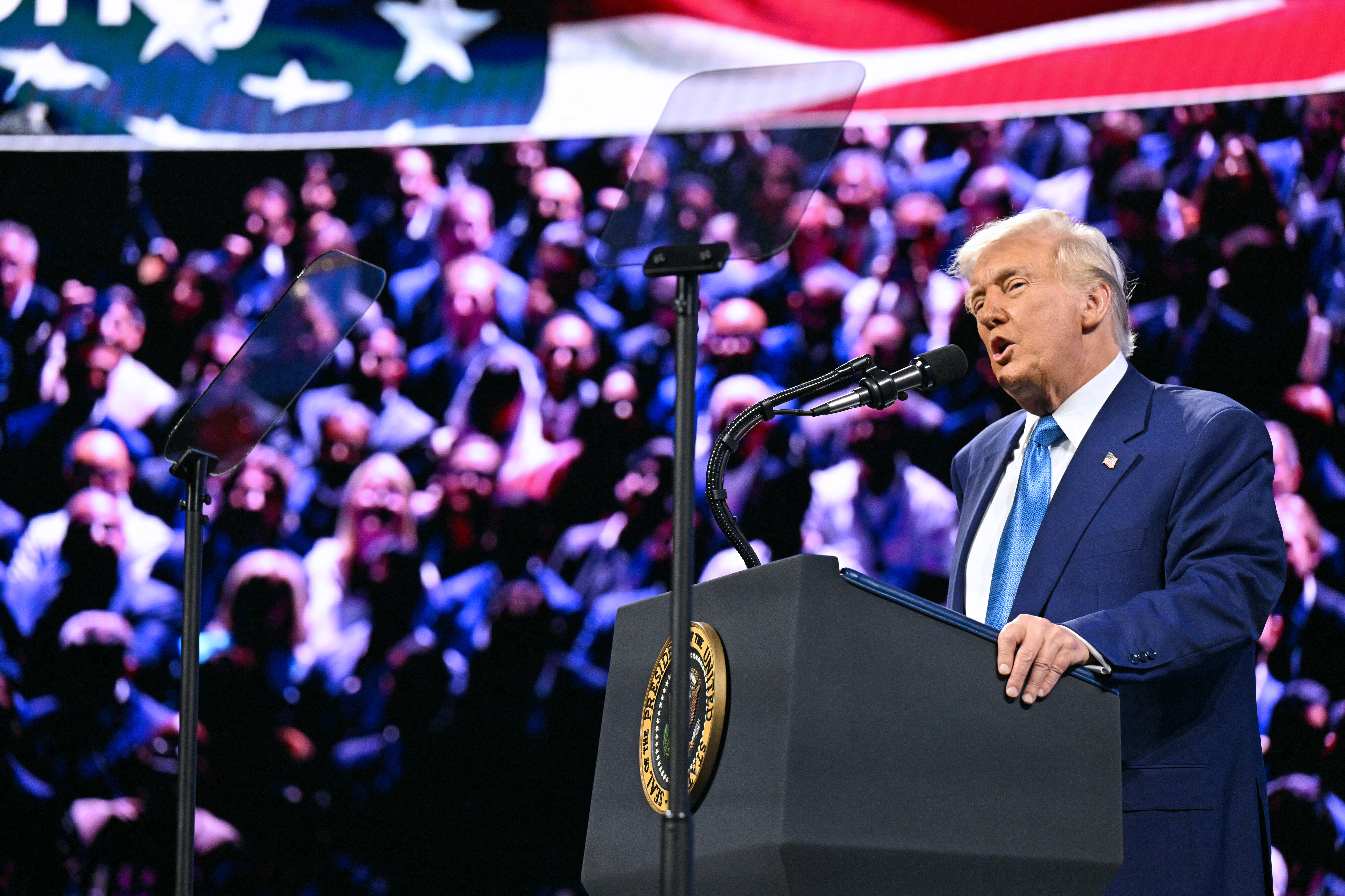 Donald Trump speaks at the FII (Future Investment Initiative) PRIORITY Miami 2025 Summit in Miami Beach, Florida, on Wednesday. Photo / AFP