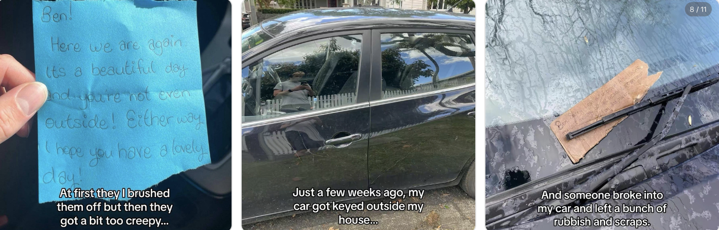 Ben Porter began receiving strange notes on his car in March 2023. Photo / TikTok @bennyporter