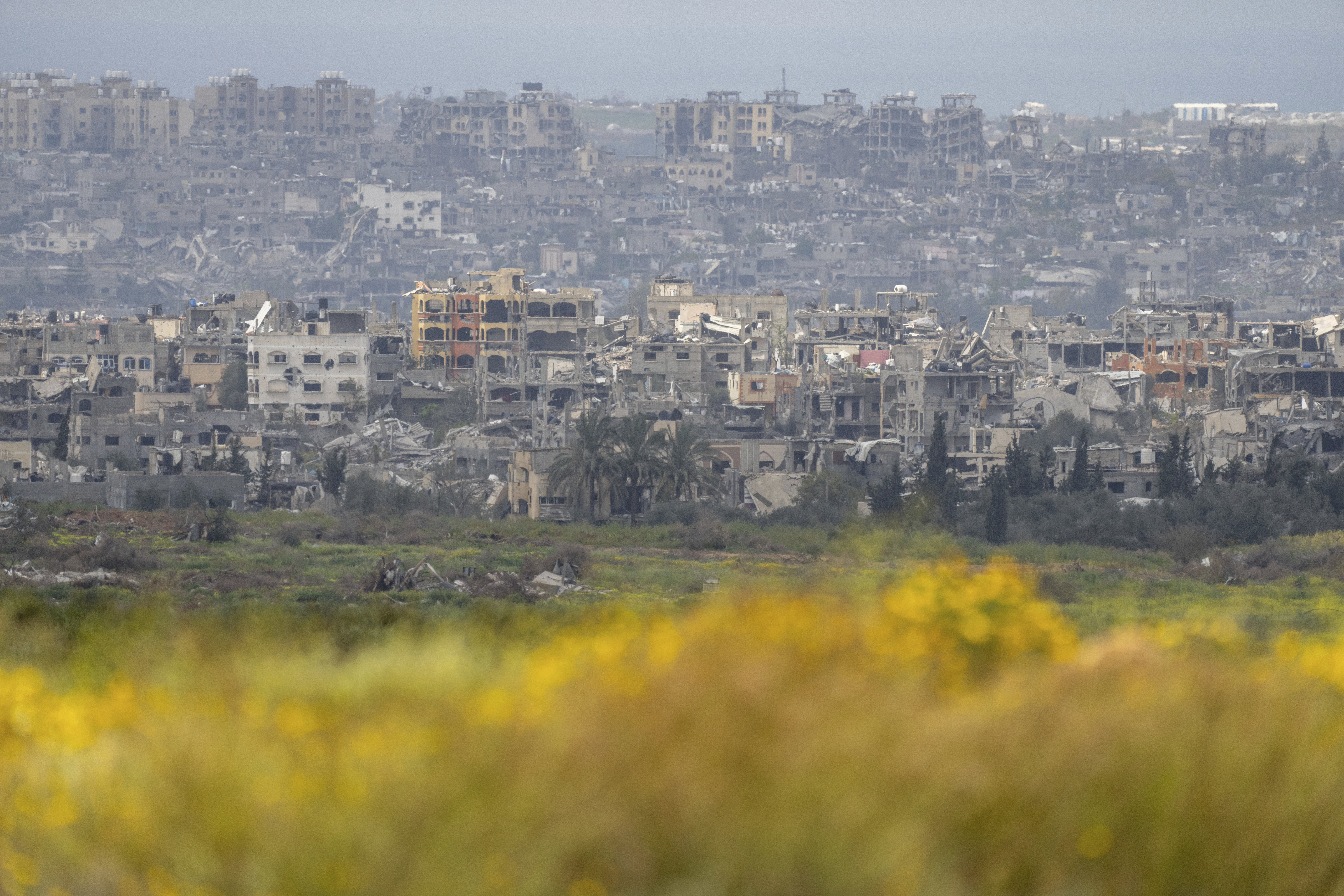 Destroyed buildings stand in the Gaza Strip as seen from southern Israel, Monday, March 18, 2024. Photo / AP