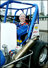 Don Brash in the driver's seat at Western Springs Stadium yesterday. Picture / Martin Sykes