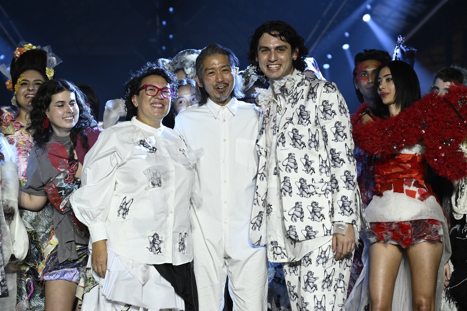Akira Isogawa and Jordan Gogos take a bow at Afterpay Australian Fashion Week. Photo / Getty Images