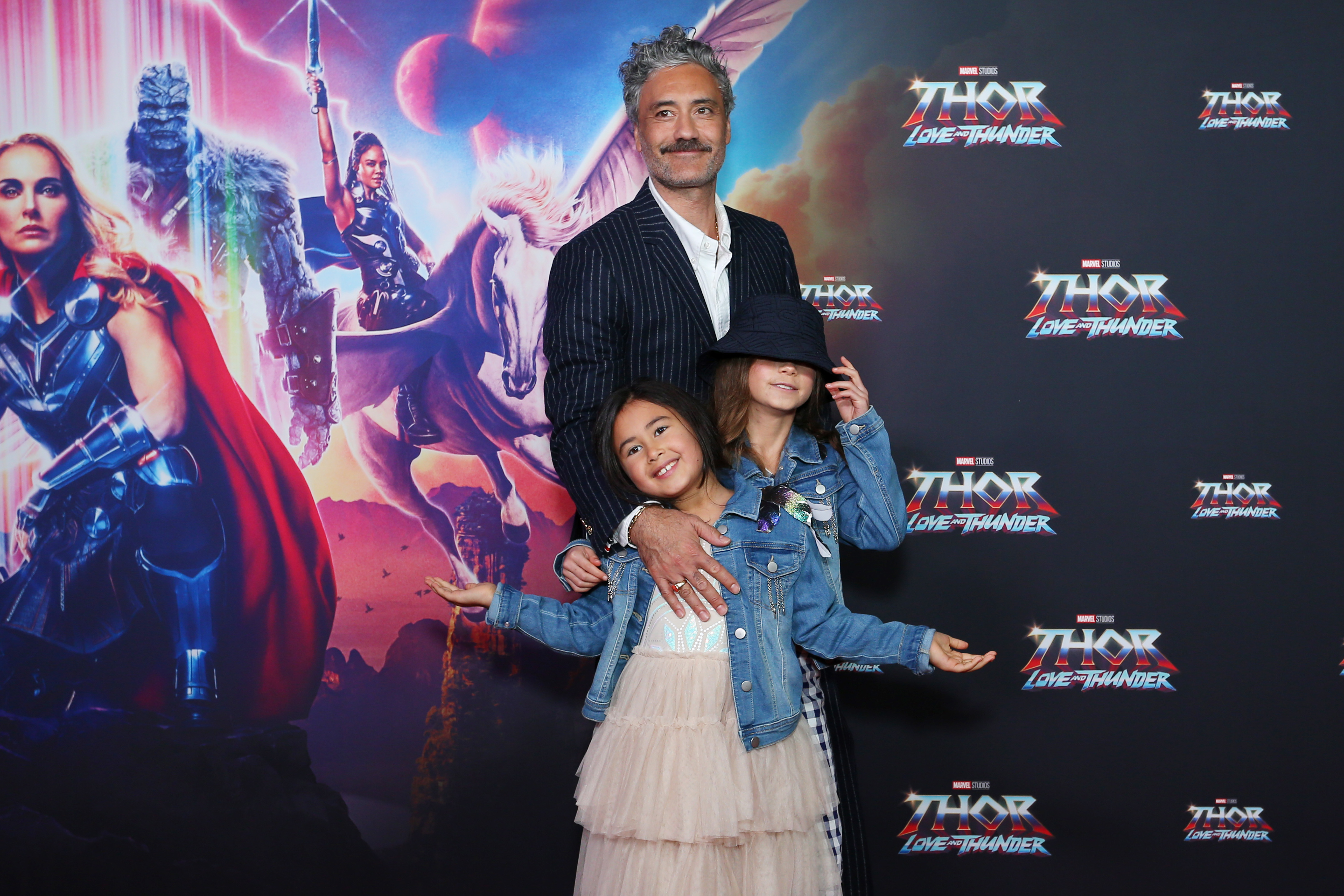 Taika Waititi and daughters Matewa Kiritapu and Te Hinekahu. Photo / Getty Images
