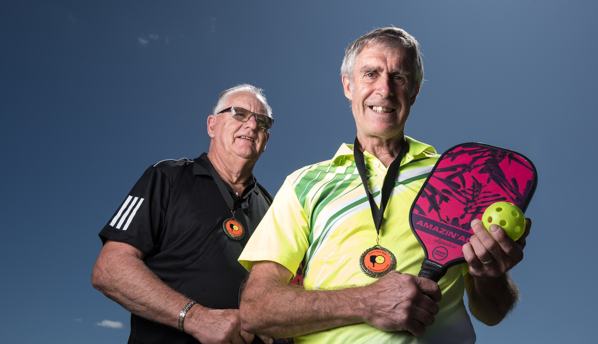 Dick Parker, left, and Ian Jackson are showing the rest of New Zealand how to rule Pickleball. Photo / Stephen Parker 