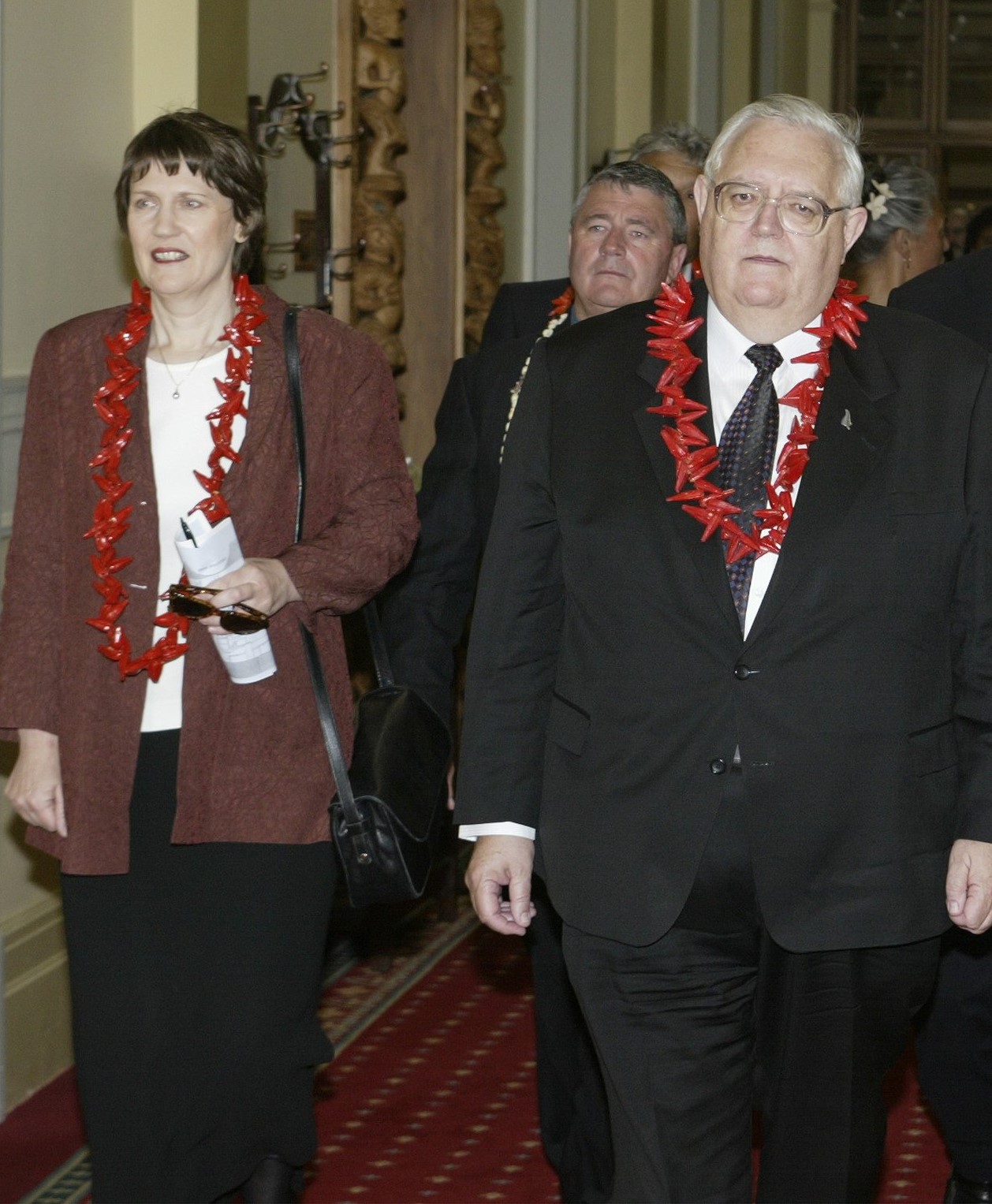 Jonathan Hunt as Speaker with Prime Minister Helen Clark and Jim Anderton on their way to the dedication of Parliament's Pacific room. Photo / Mark Mitchell