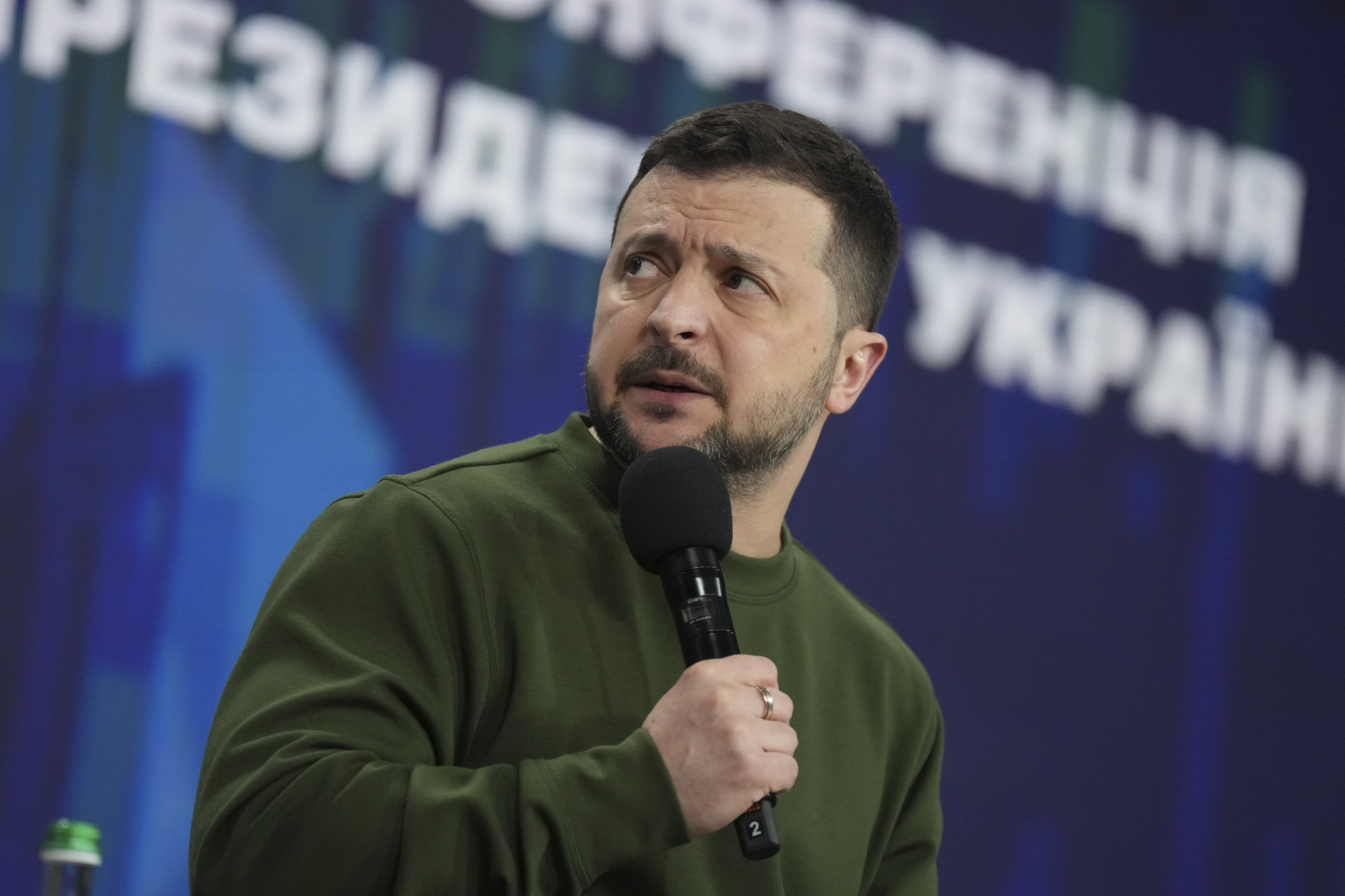 Ukrainian President Volodymyr Zelenskyy answers media questions during a press conference in Kyiv, Ukraine. Photo / AP