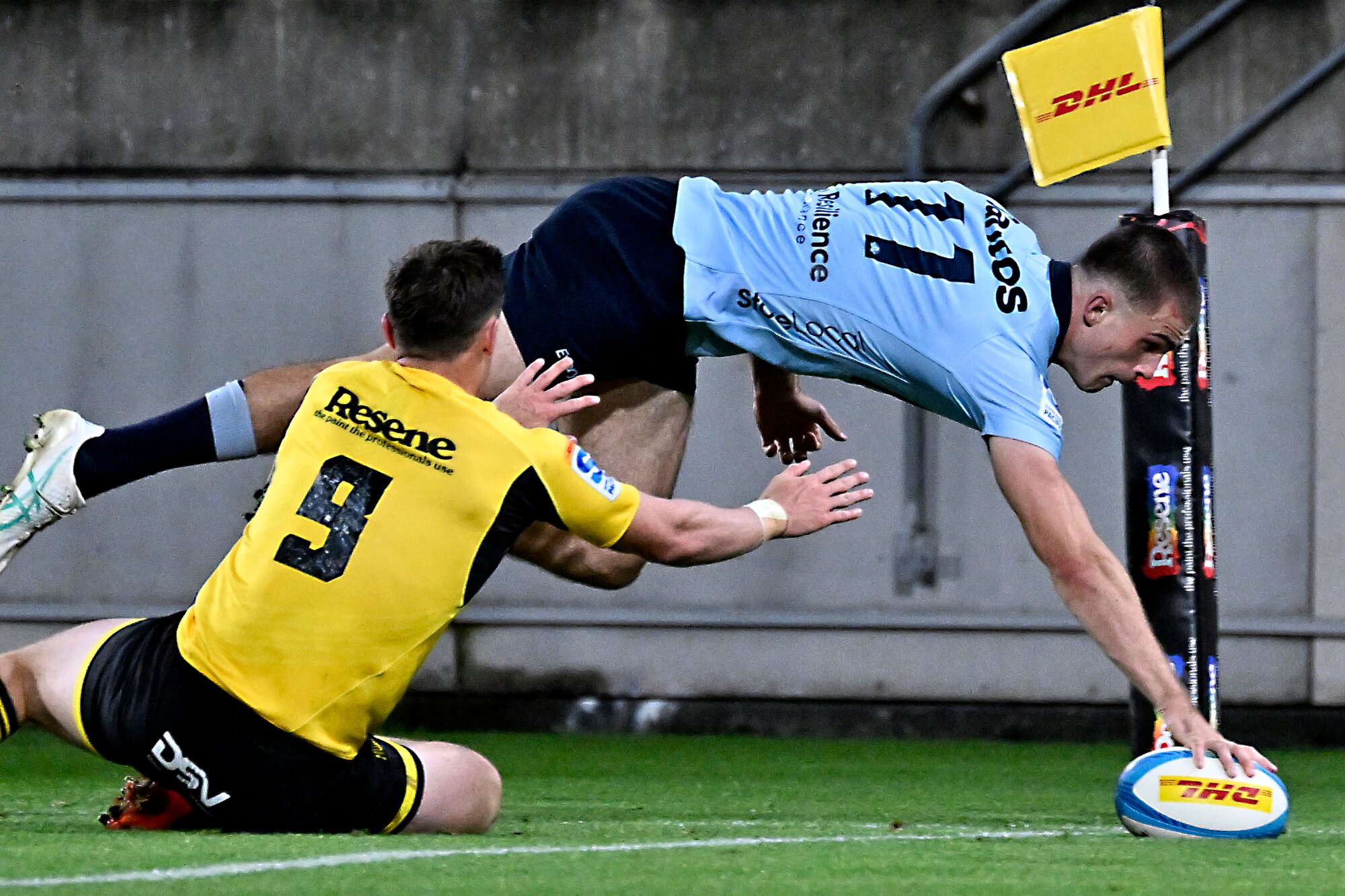 Darby Lancaster scores for the Waratahs against the Hurricanes last month. Photo / Photosport