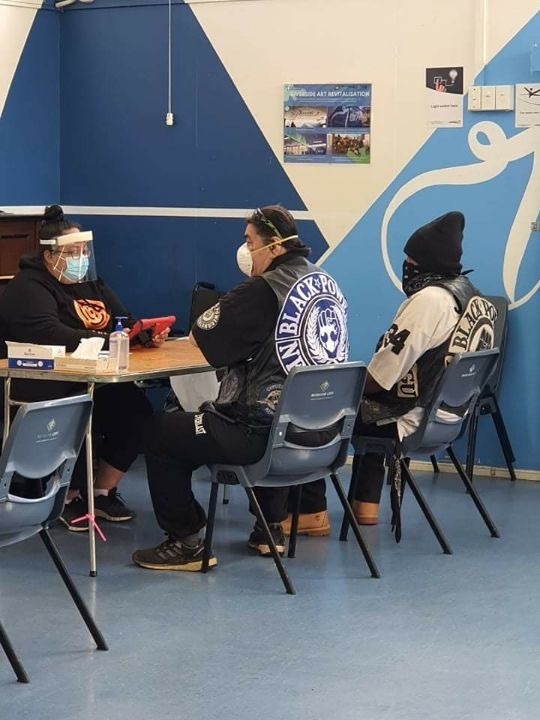 Auckland Black Power president Mark Pitman gets vaccinated against Covid-19 at Riverside Community Centre in Mt Wellington, Auckland. Photo / Supplied