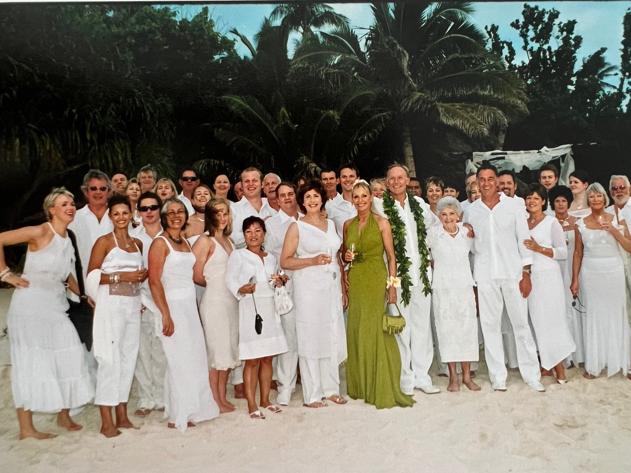 And the bride wore green. Guests at the wedding of Paula Ryan and Rob Dallimore in Rarotonga in 2005 were asked to wear 'Simply White'.
