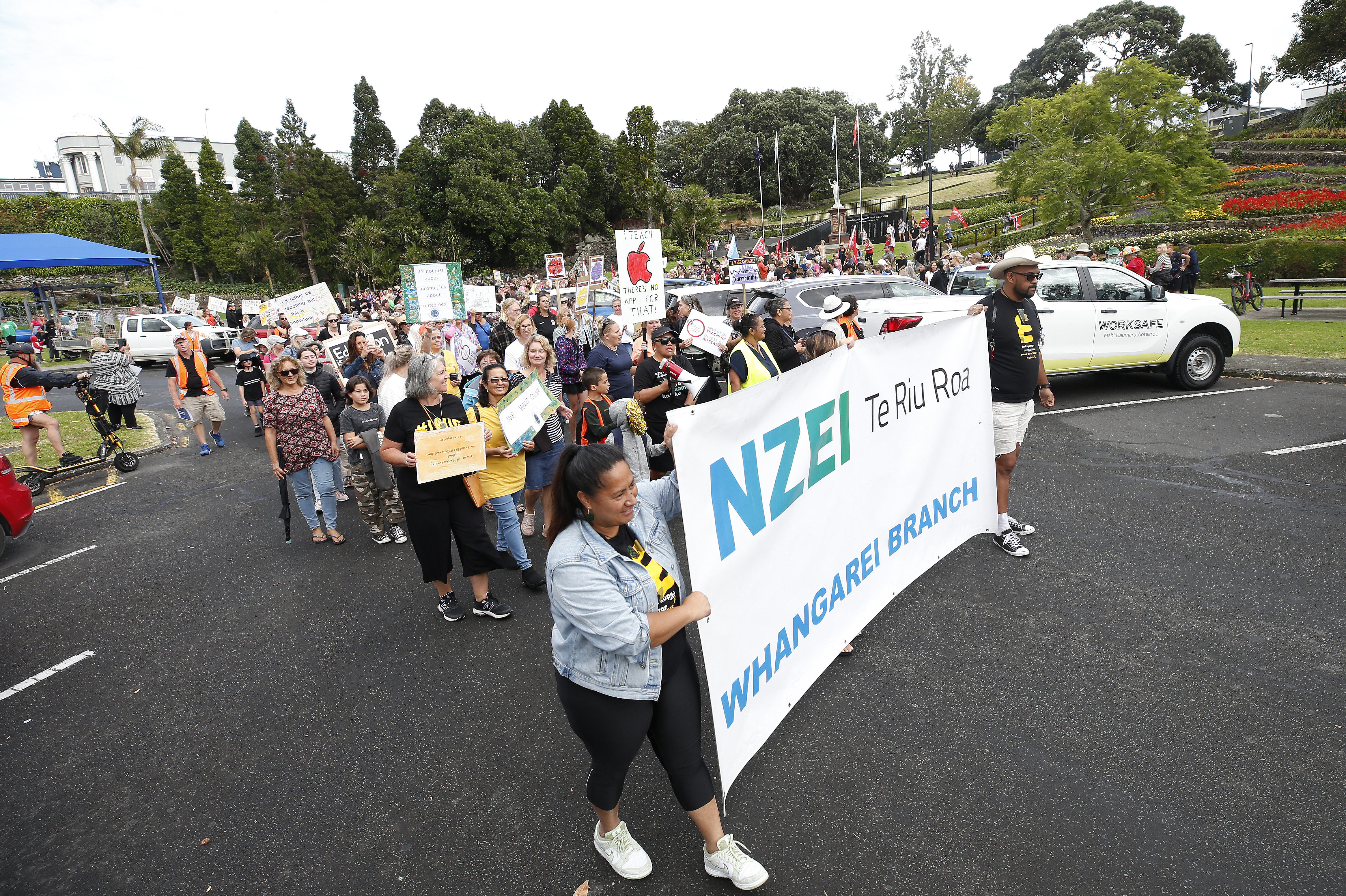 Teachers on strike, marching in Laurie Hall Park through the Whangārei CBD in March. Photo / Michael Cunningham