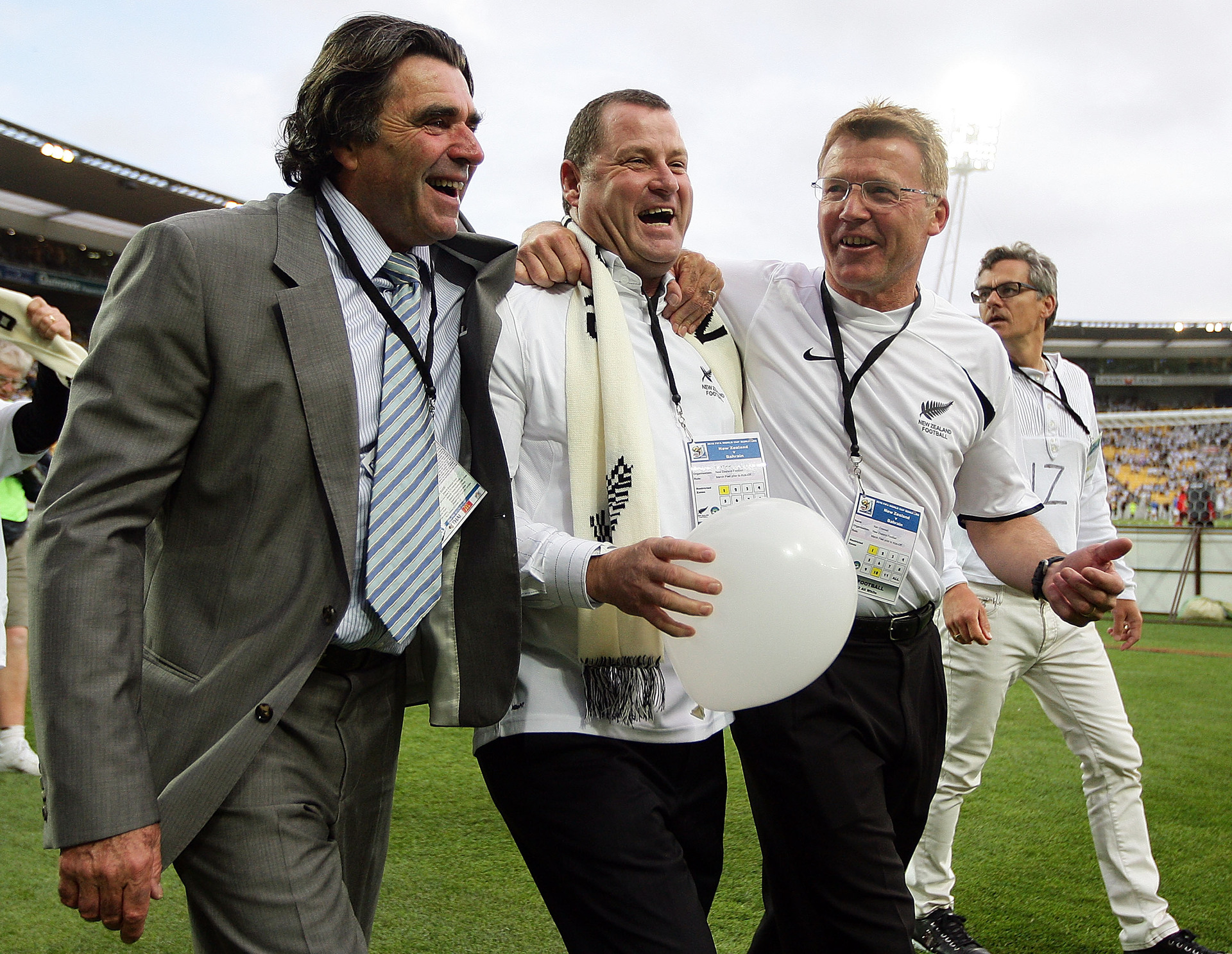 Kevin Fallon (from left), Grant Turner and Kenny Cresswell, of the 1982 All Whites squad, gather before the World Cup Qualifying match in 2009. Photo / Getty Images