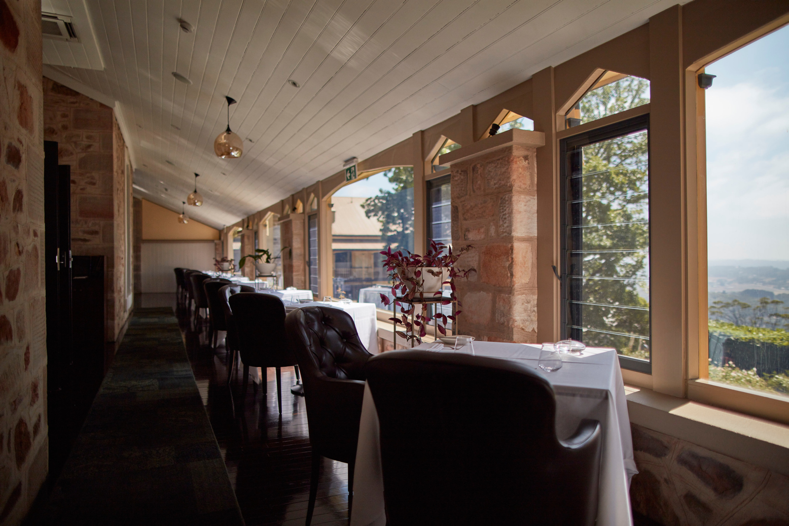 Hardy’s Verandah Restaurant at the historic Mount Lofty House has views over the Piccadilly Valley wine region. Photo / Supplied