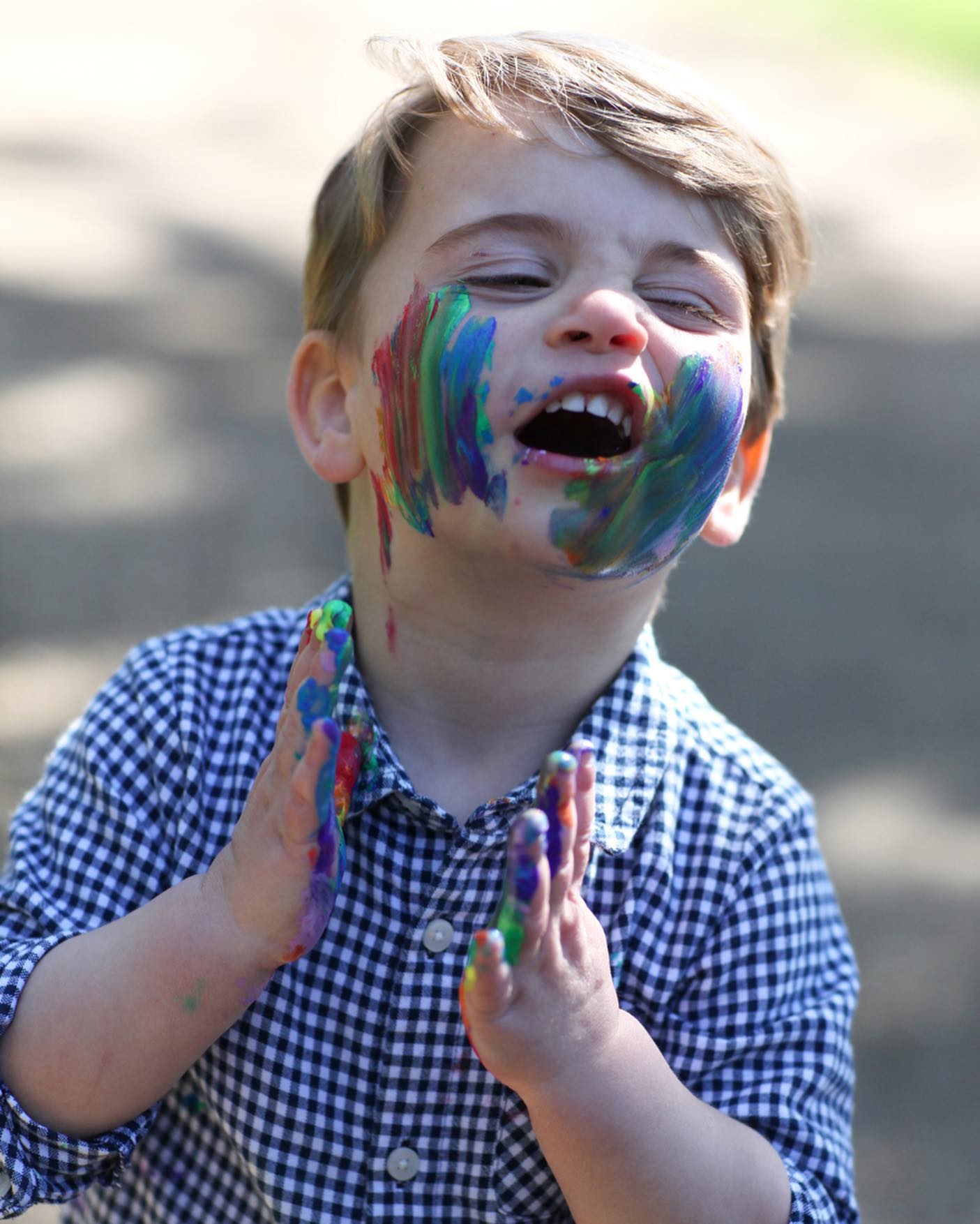 Prince Louis got messy with paint on his second birthday. Photo / Instagram