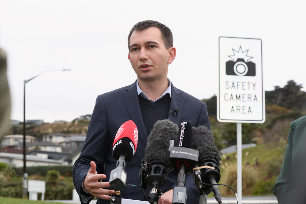 Simeon Brown talking last month as Transport Minister. Photo / Mark Mitchell