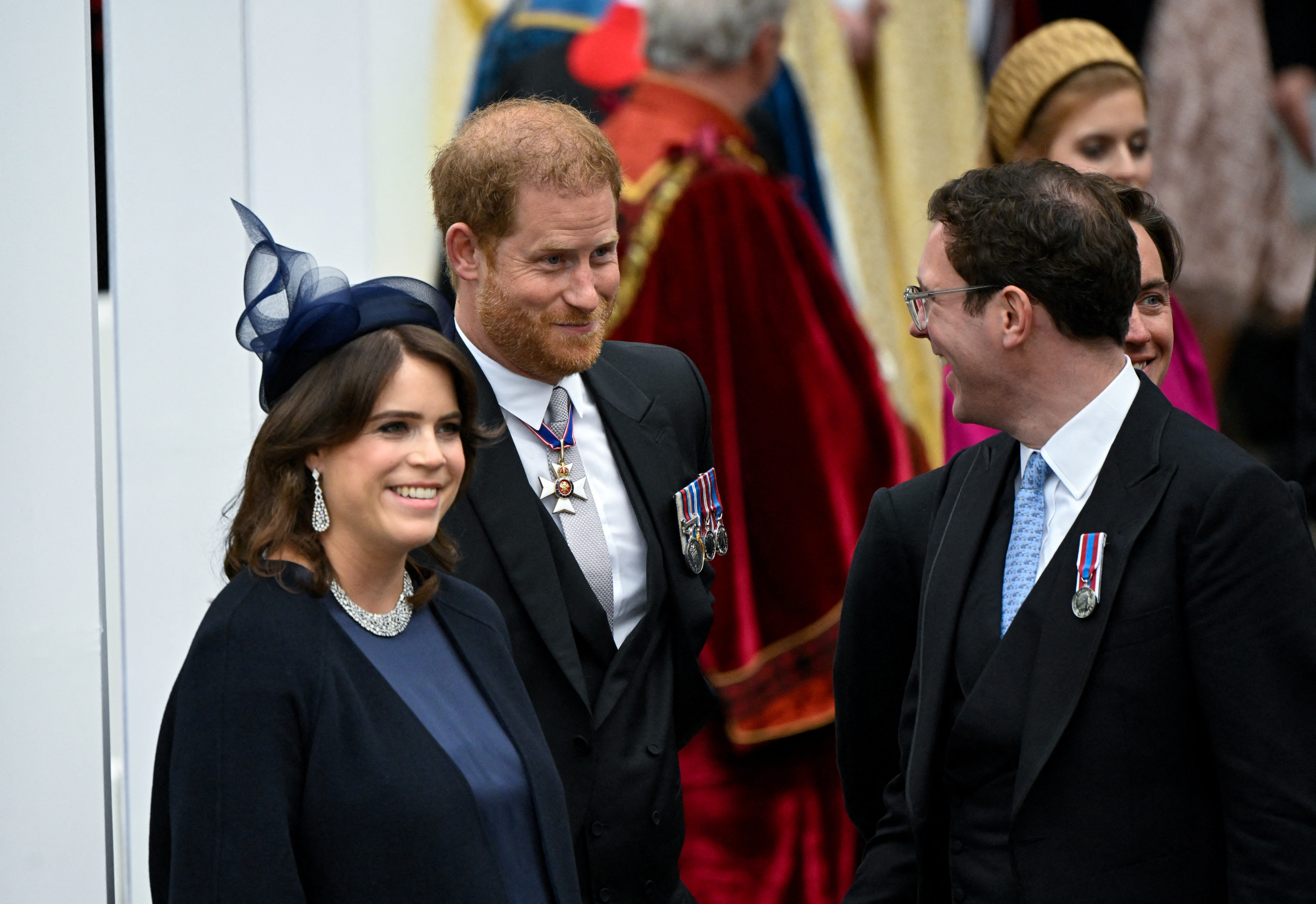 Princess Eugenie caught up with her cousin Prince Harry at King Charles' coronation. Photo / Getty Images