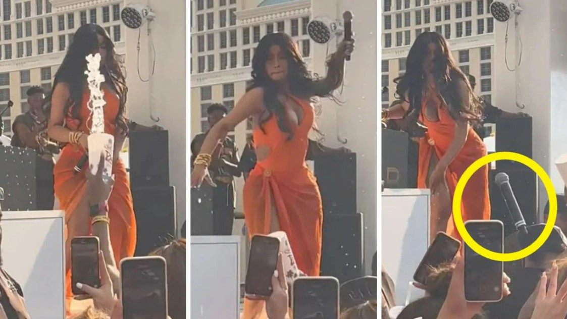 Cardi B furiously threw her microphone at a fan after having a drink thrown on her at a Las Vegas concert. Photo / Instagram