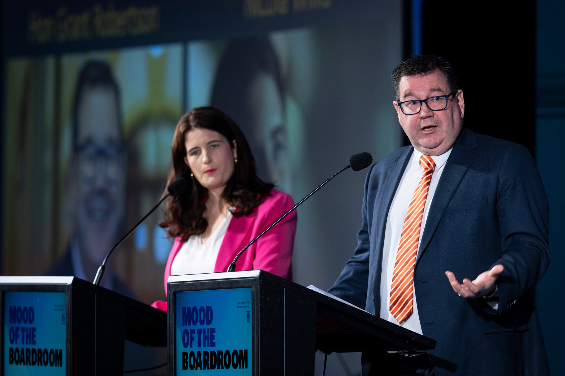 National Party Finance spokeswoman Nicola Willis and Finance Minister Grant Robertson. Photo / Greg Bowker