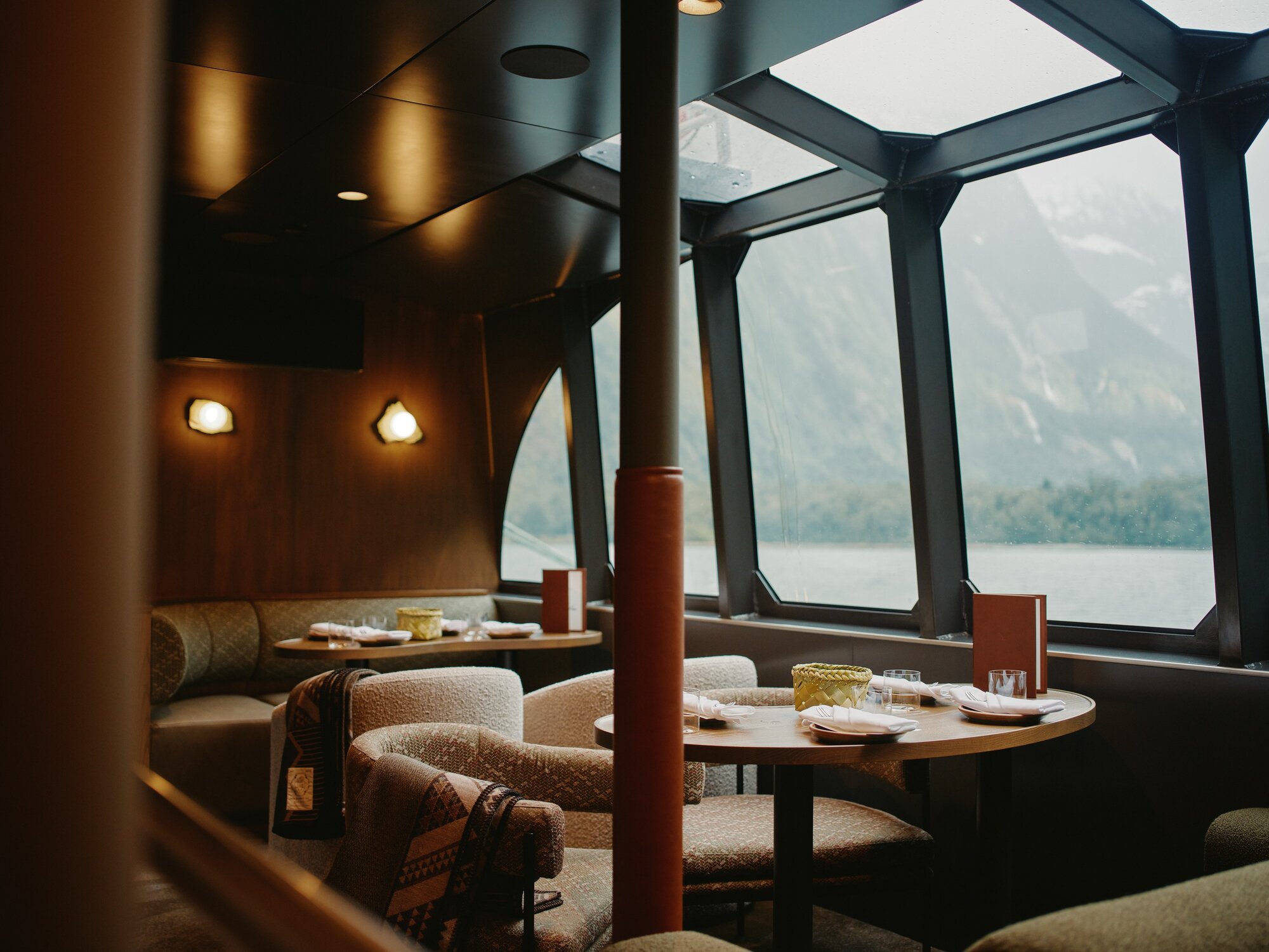 The interior cabin of Sinbad, a new ship in Real NZ's fleet that takes guests to Milford Sound for a 