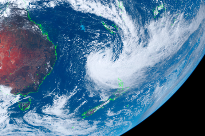 Cyclone Gabrielle, as it appeared from space on February 11, during its approach toward New Zealand. Photo / JMA