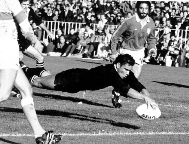 Michael Jones scores the Rugby World Cup's first individual try, at Eden Park in 1987. Photo / Herald archives