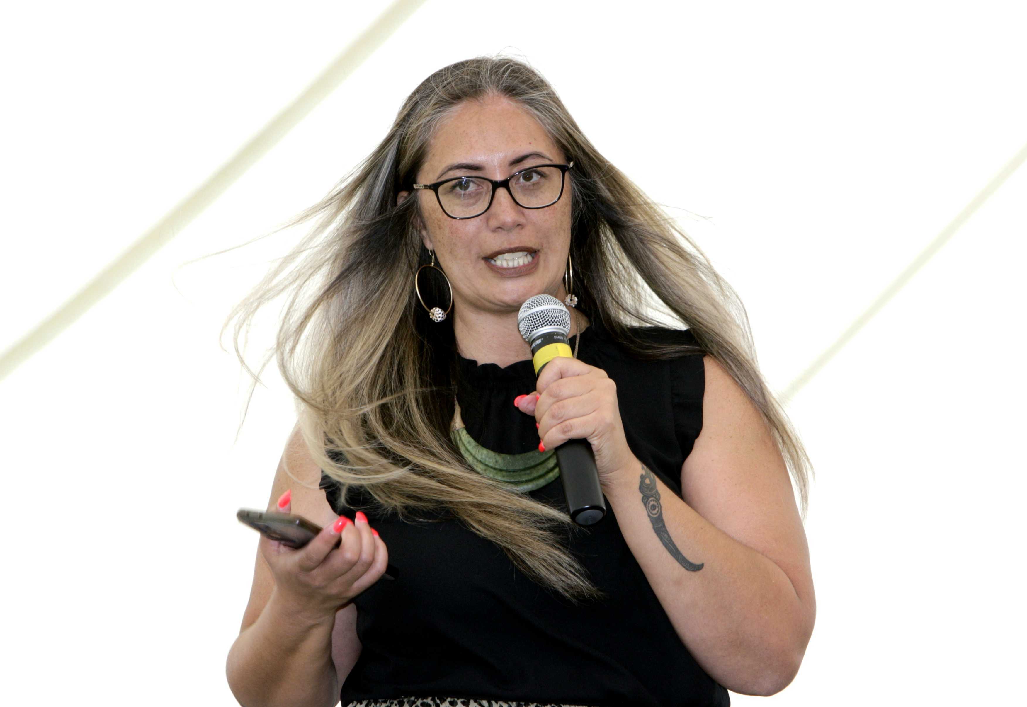 Hūhana Lyndon speaking at Te Tii Marae Waitangi on Sunday after she was named as the Green Party candidate for the Te Tai Tokerau electorate in October’s general election.