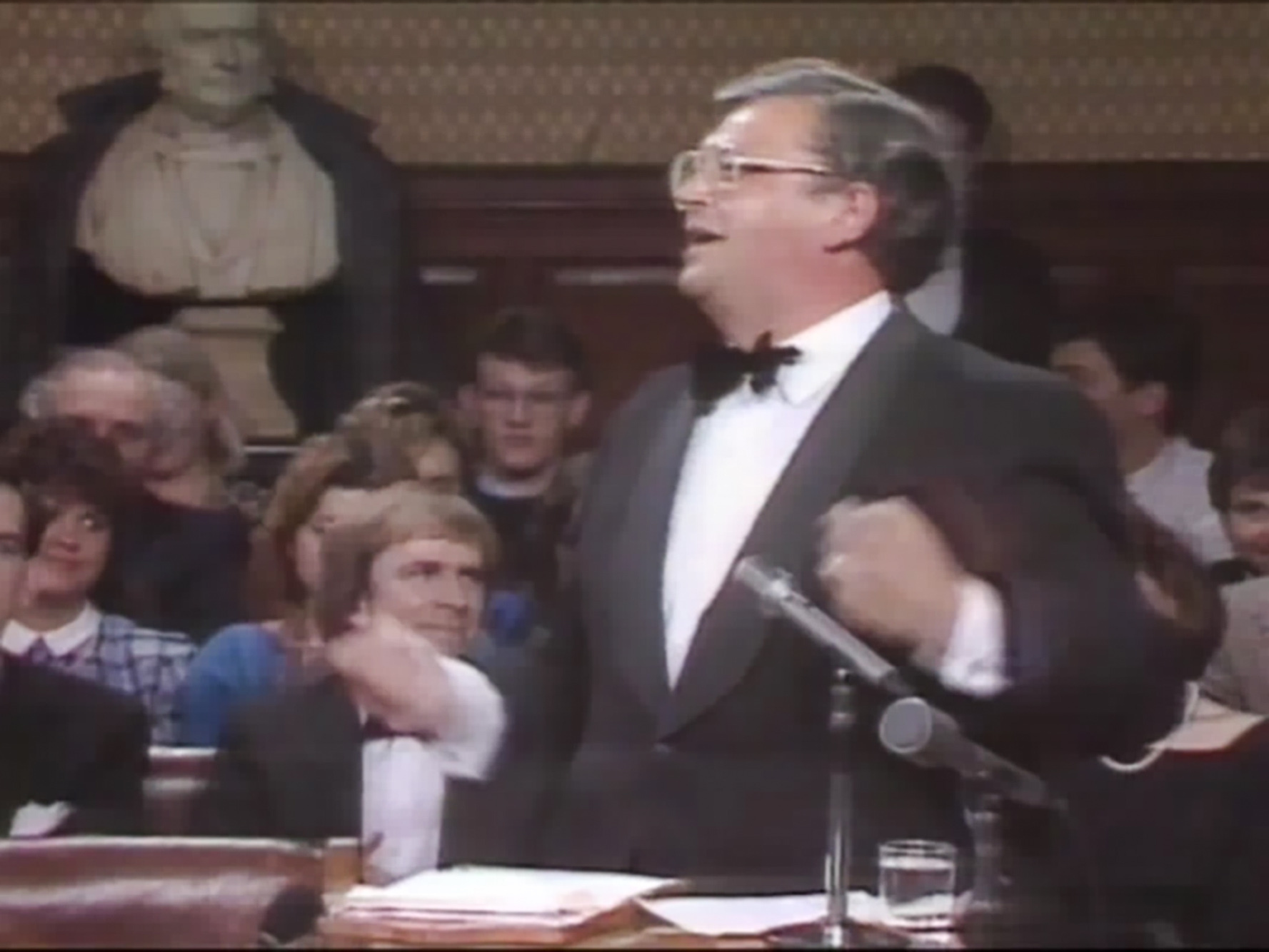 David Lange in action during the Oxford Union debate.