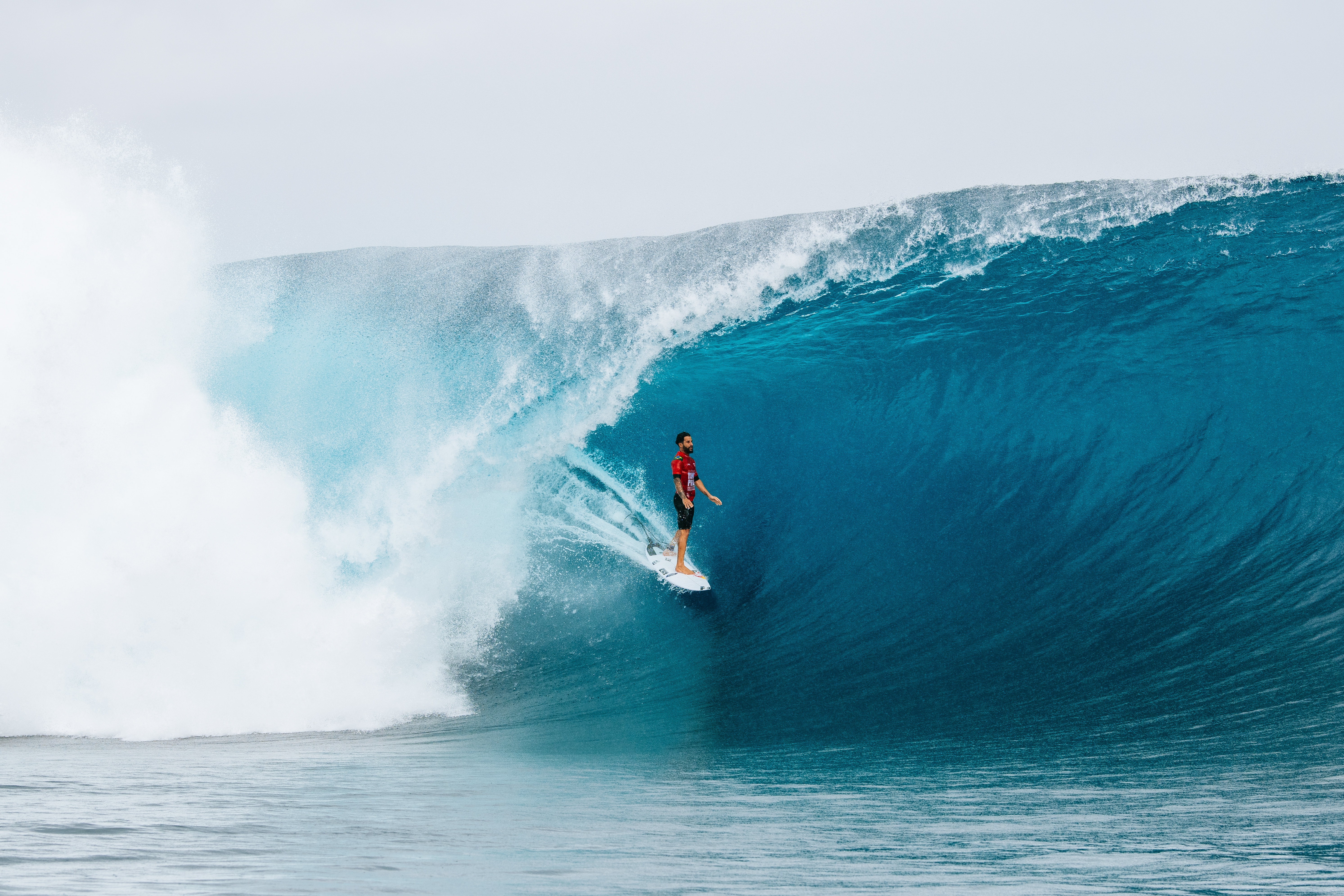 Italo Ferreira of Brazil had plenty of headroom while riding this wave during the World Surf League event at Teahupo'o in 2022. Photo / Getty Images 