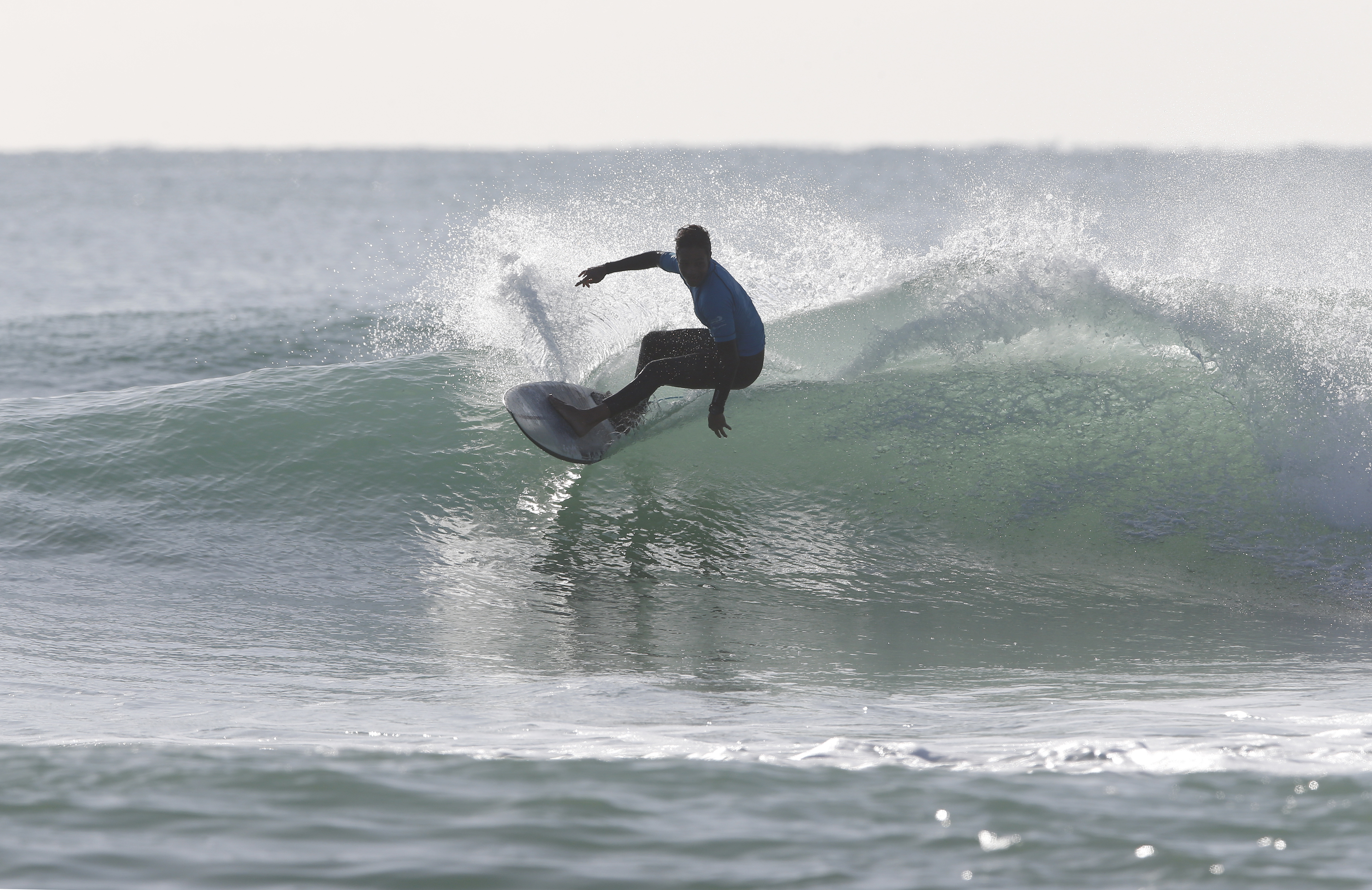 Kosta Silich from Kerikeri High School at the Northland Scholastic Surf trials at Sandy Bay. Photo / Michael Cunningham