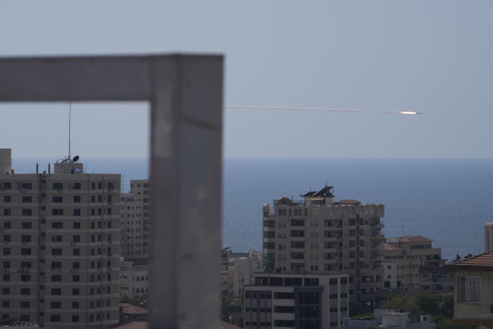 A rocket is launched from the Gaza Strip towards Israel, in Gaza City. Photo / AP
