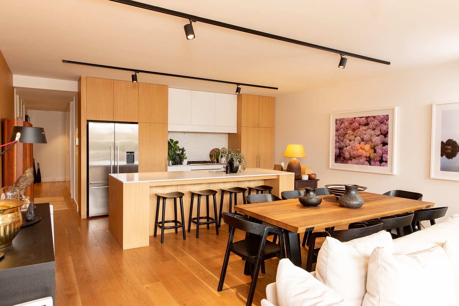 American oak floors feature throughout. Photo / Babiche Martens
