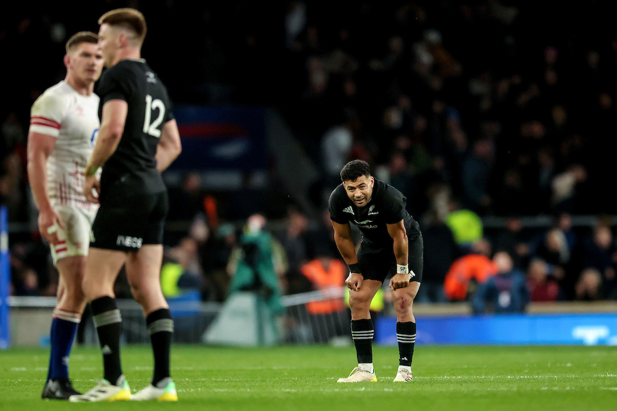 Richie Mo'unga reacts after the draw with England. Photosport