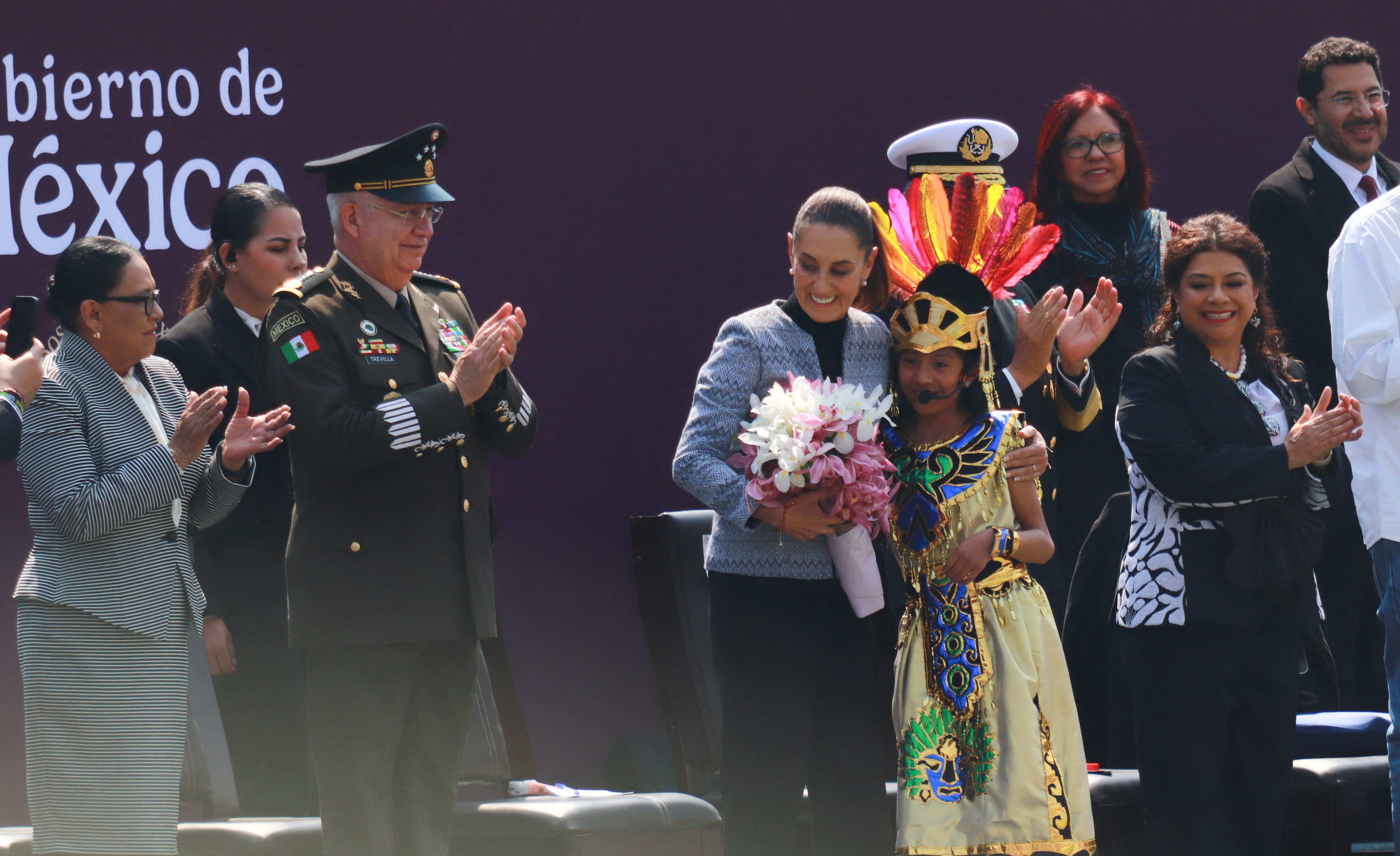 Mexico's President Claudia Sheinbaum Pardo at a state funeral commemorating the 500th anniversary of the execution of Cuauhtemoc, the Aztec emperor, on February 28. Photo / Carlos Santiago, Eyepix Group via AFP