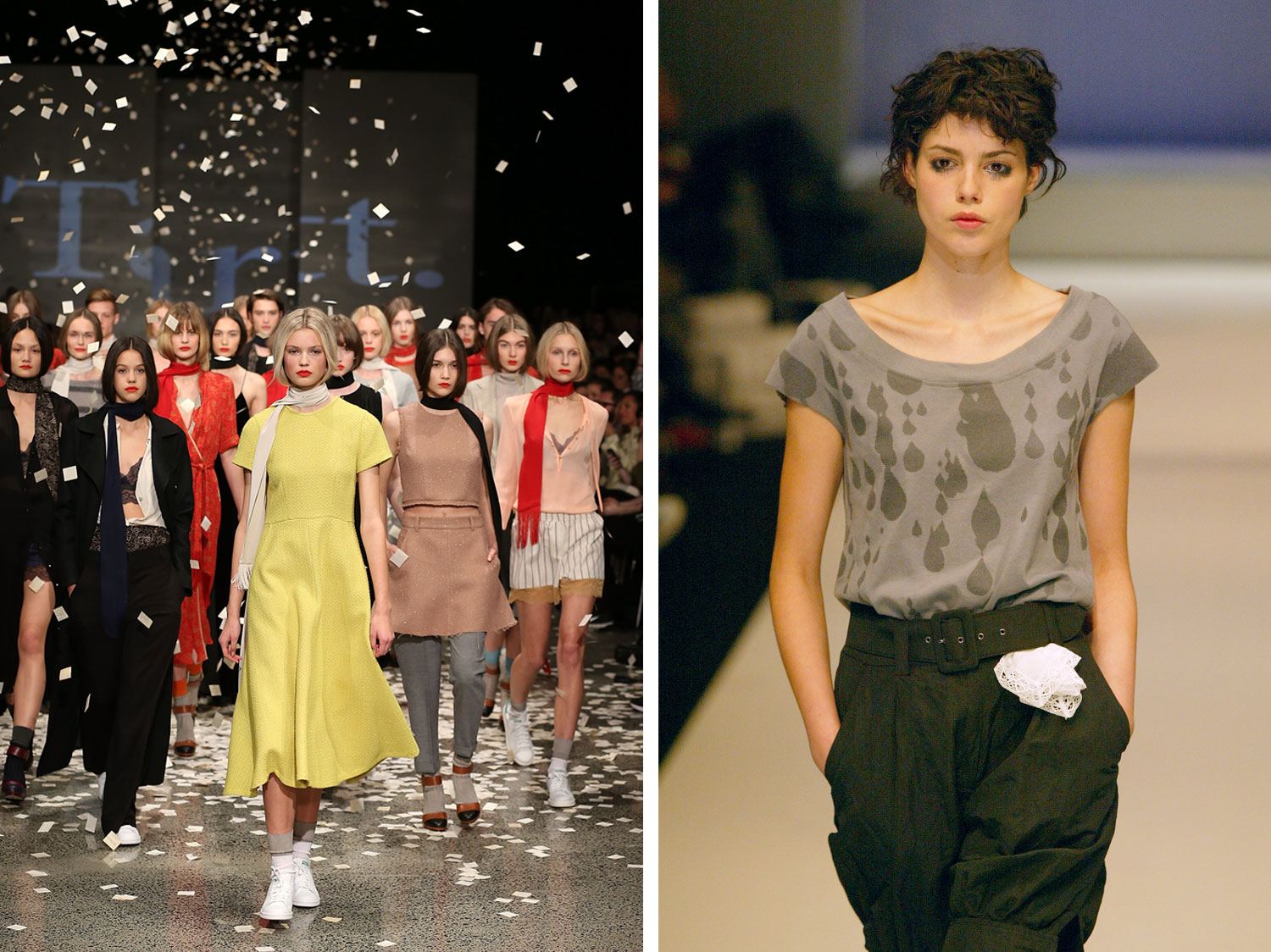 Kate Sylvester's 2015 'Tartt' show; and 2005 'Stop Your Sobbing' show, both memorable. Photos / Getty Images 
