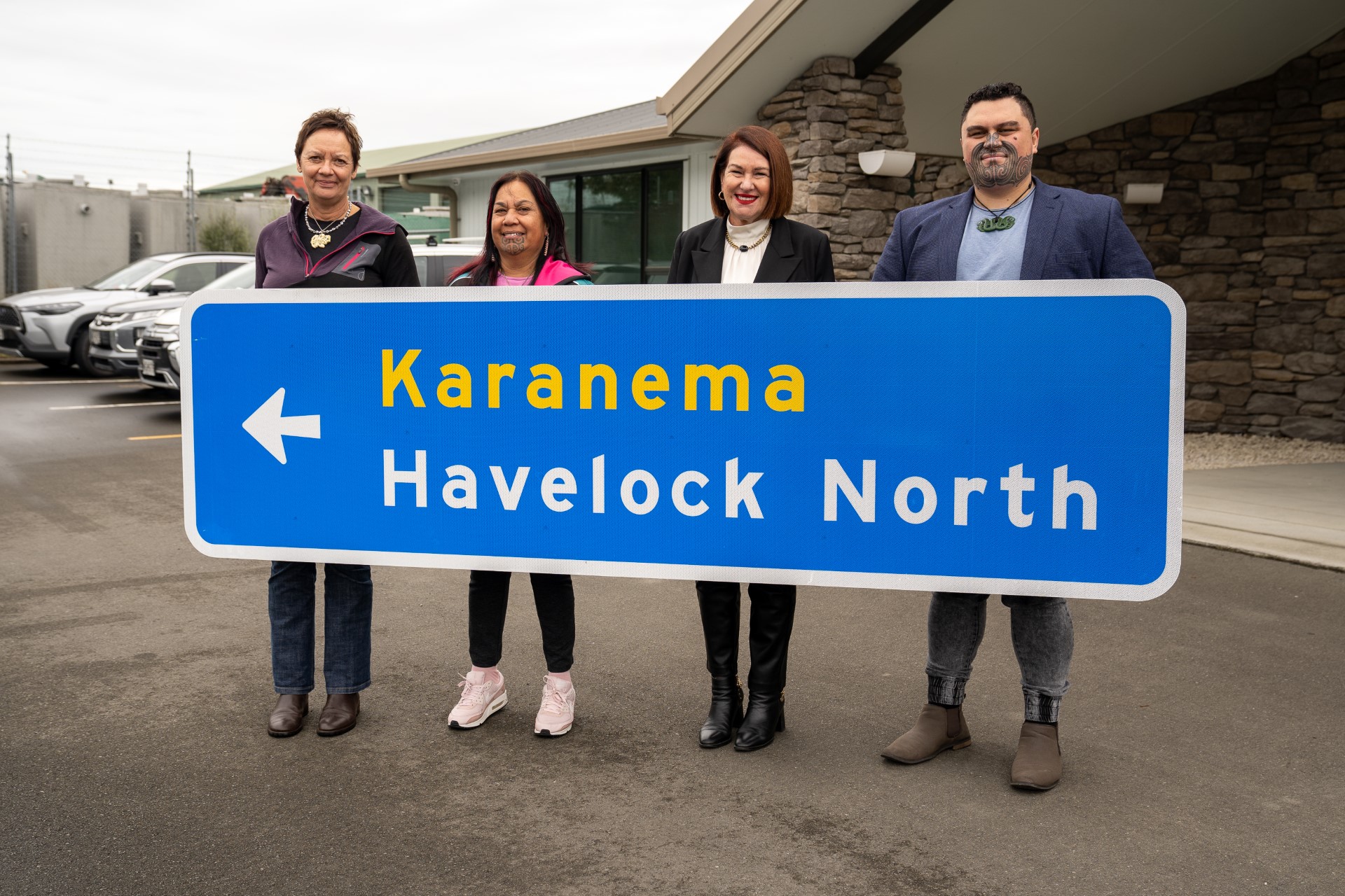 Hastings Mayor Sandra Hazlehurst (second from right) with inaugural Takitimu Māori Ward councillors (from left) Ana Apatu, Kellie Jessup and Renata Nepe. Nepe has since resigned and been replaced by Heather Te Au-Skipworth, following a byelection. Photo / Supplied