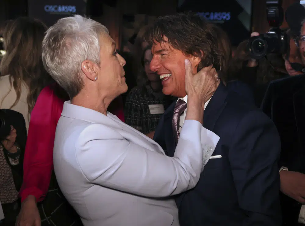 Jamie Lee Curtis, left, and Tom Cruise attend the 95th Academy Awards Nominees Luncheon on Monday, Feb. 13, 2023. Photo / AP