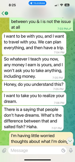 The man said the scammer had promised to turn up for Christmas and new year.