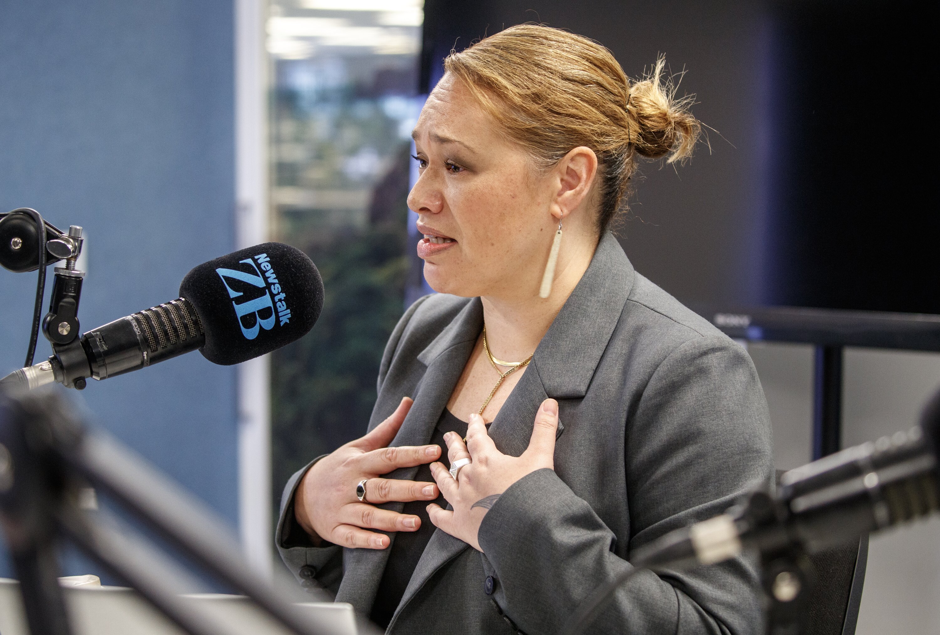 Wellington mayor Tory Whanau speaking to Newstalk ZB’s Wellington Mornings host Nick Mills. Photo / Mark Mitchell