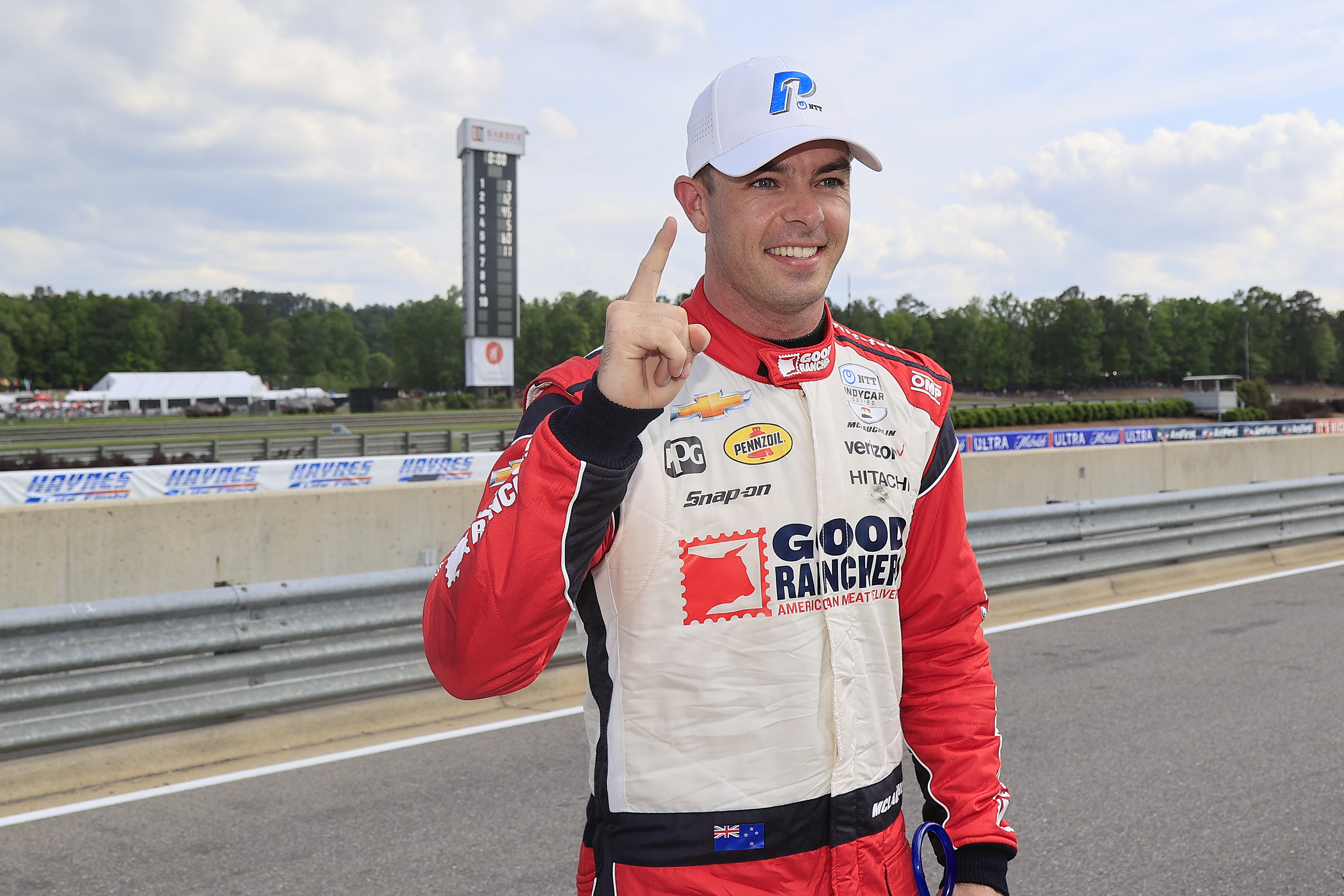 Scott McLaughlin celebrates his pole position in Alabama. Photo / Getty Images