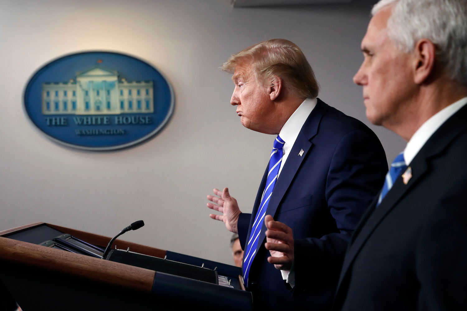 President Donald Trump speaks about the coronavirus in the James Brady Press Briefing Room. Photo / AP